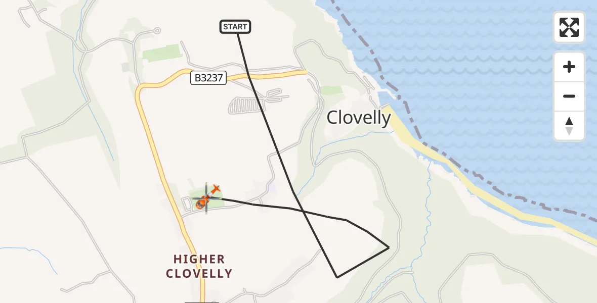 Flight route Coastguard Helicopter Clovelly - Clovelly, 02 June 2026, 19:19