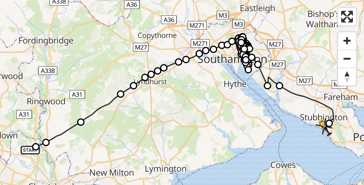 Flight route Police Helicopter Bournemouth Airport - Solent Airport, 02 June 2026, 19:30