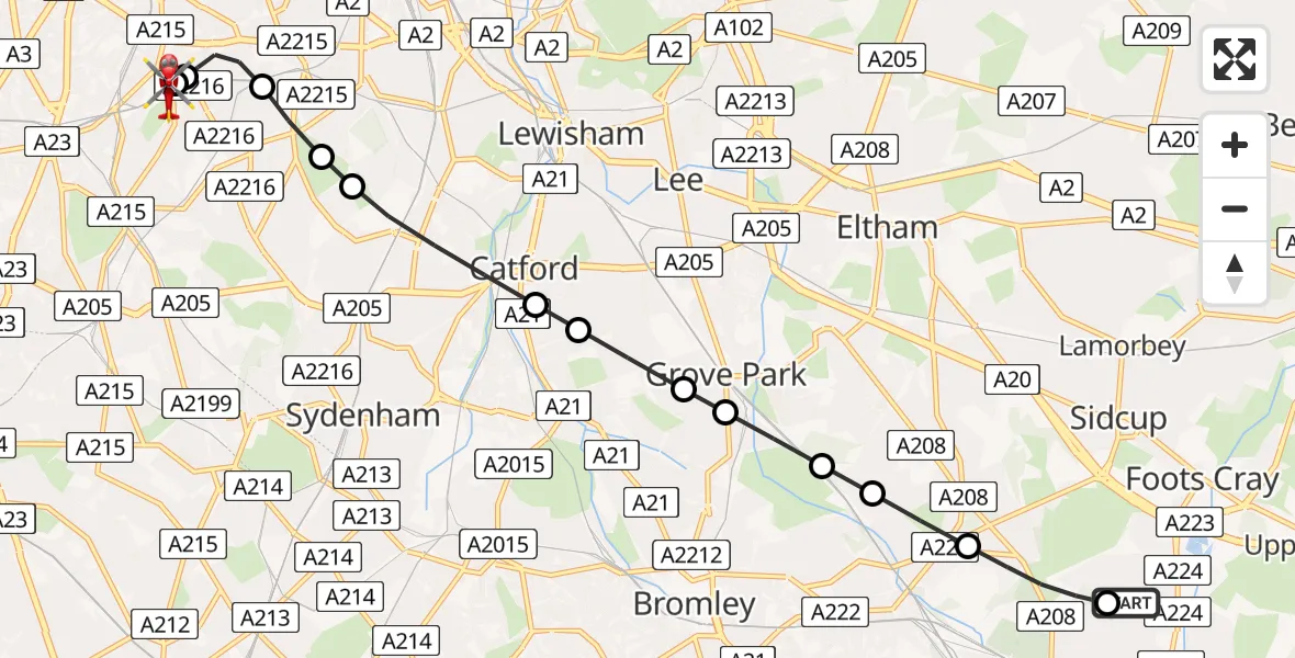 Flight route Air Ambulance Helicopter St Paul's Cray - Kings College London Hospital, 02 June 2026, 19:53