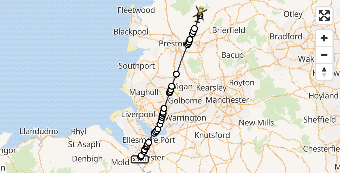 Flight route Police Helicopter Hawarden Airport - Bashall Eaves, 02 June 2026, 20:04