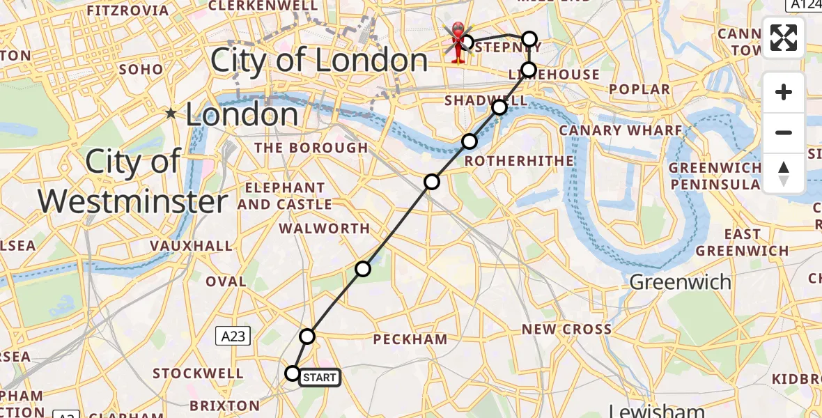 Flight route Air Ambulance Helicopter Kings College London Hospital - Royal London Hospital, 02 June 2026, 20:28