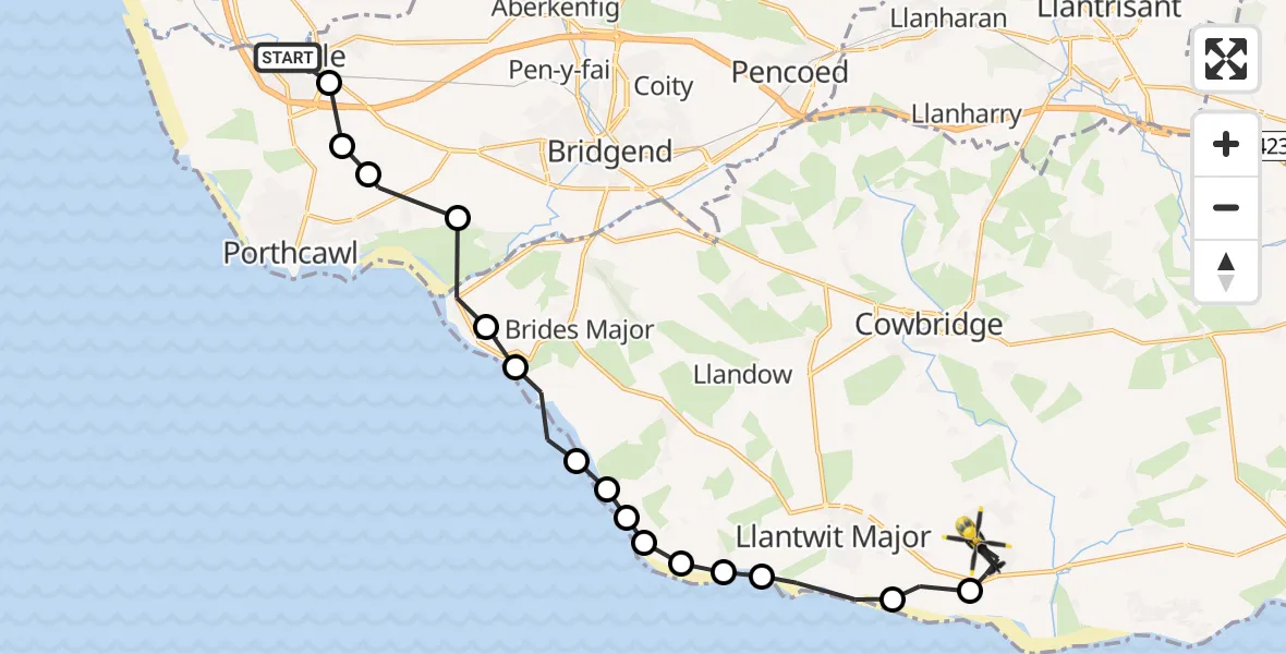 Flight route Police Helicopter Margam - MOD St Athan, 02 June 2026, 20:29