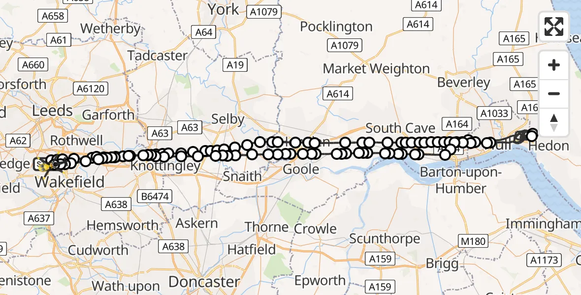 Flight route Police Helicopter East Ardsley - Brandy Carr, 02 June 2026, 20:41
