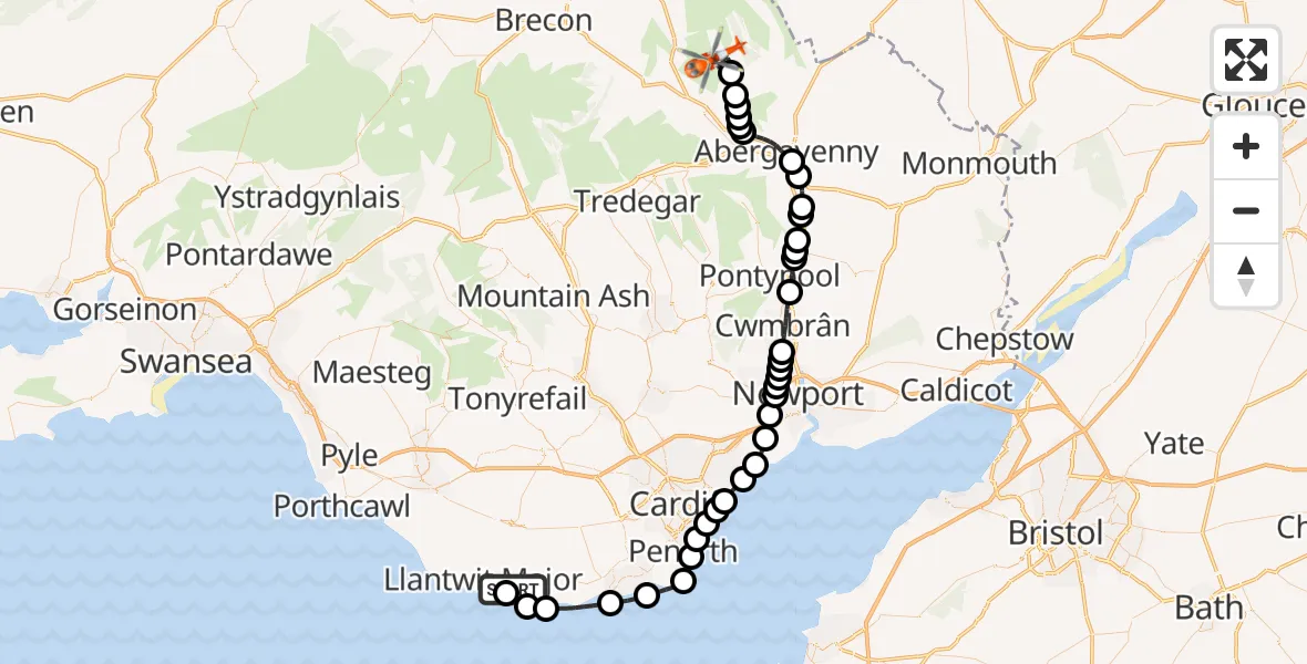 Flight route Coastguard Helicopter MOD St Athan - The Vale of Grwyney, 02 June 2026, 20:44