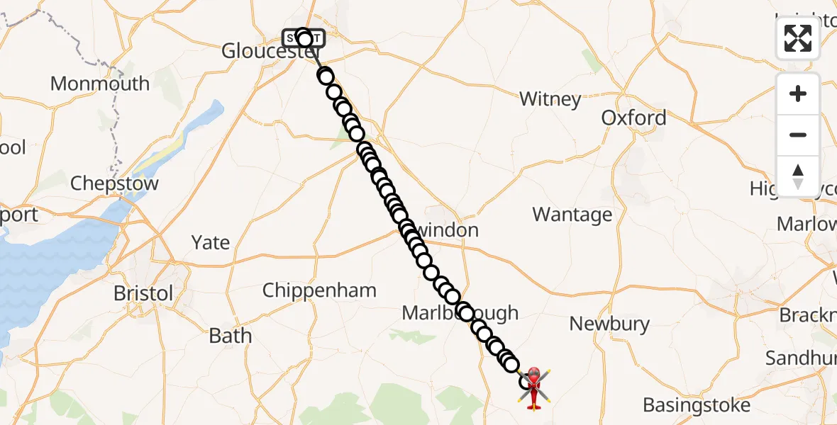 Flight route Air Ambulance Helicopter Gloucestershire Airport - Tangley, 02 June 2026, 20:52