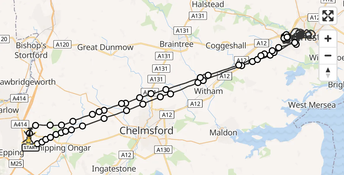 Flight route Police Helicopter Woodhatch - North Weald Airfield, 02 June 2026, 21:02
