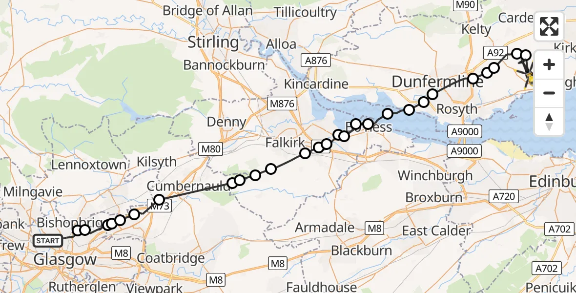 Flight route Police Helicopter Glasgow - Burntisland, 02 June 2026, 21:07