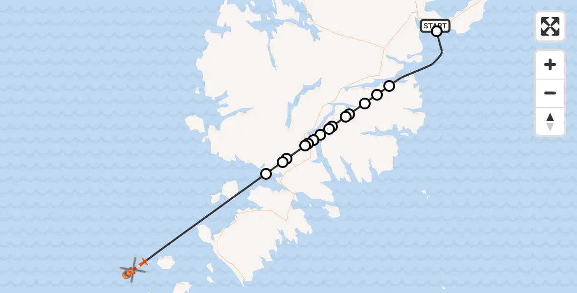 Flight route Coastguard Helicopter Tolm - North Atlantic Ocean, 02 June 2026, 21:33
