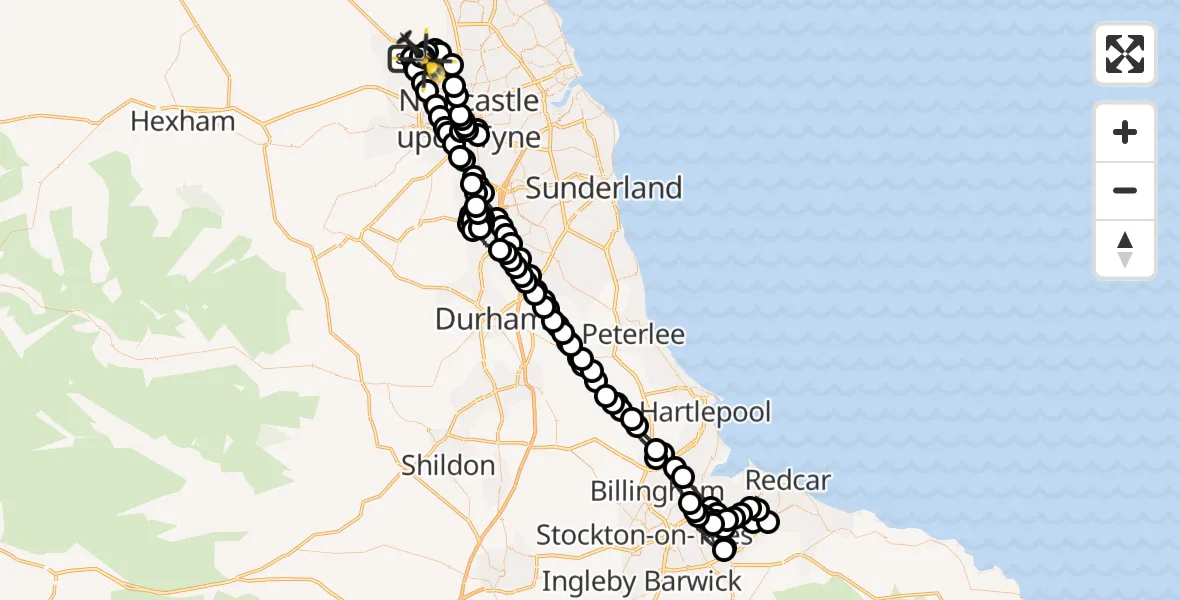Flight route Police Helicopter Newcastle International Airport - Newcastle International Airport, 02 June 2026, 22:32