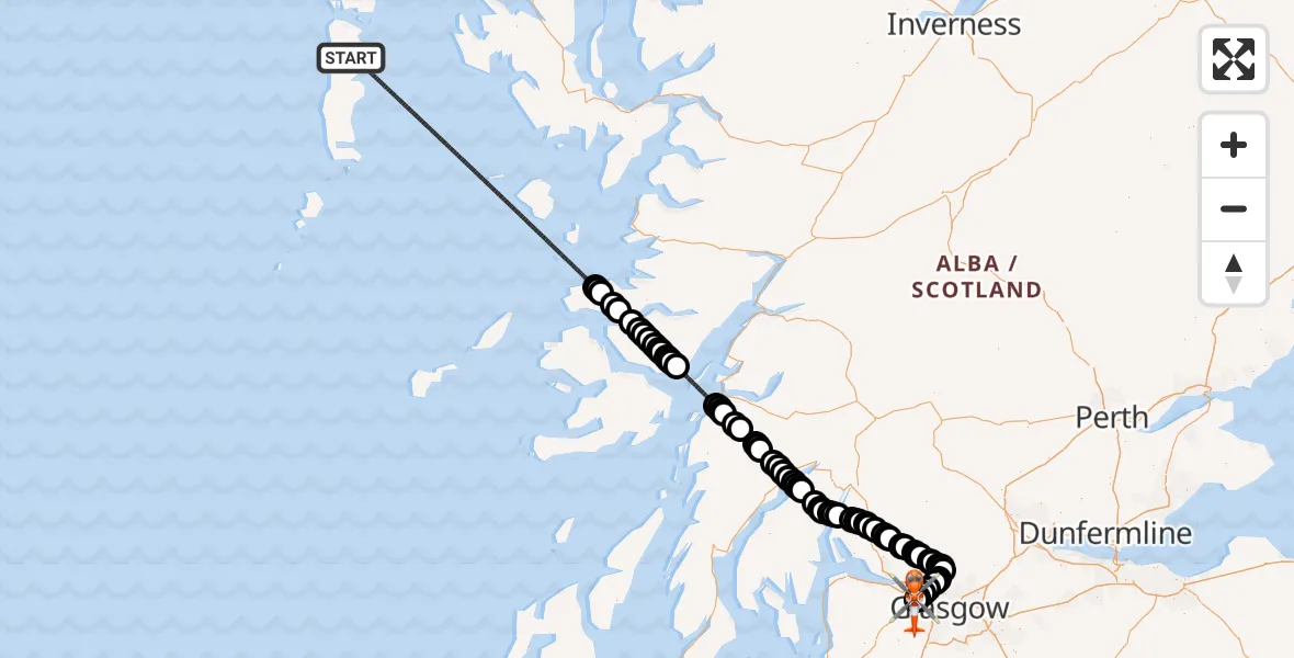 Flight route Coastguard Helicopter Inner Seas - Glasgow Airport, 02 June 2026, 22:37