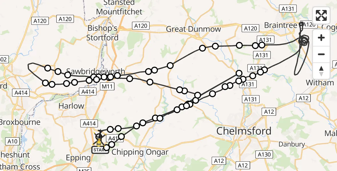 Flight route Police Helicopter North Weald Airfield - North Weald Airfield, 02 June 2026, 22:54
