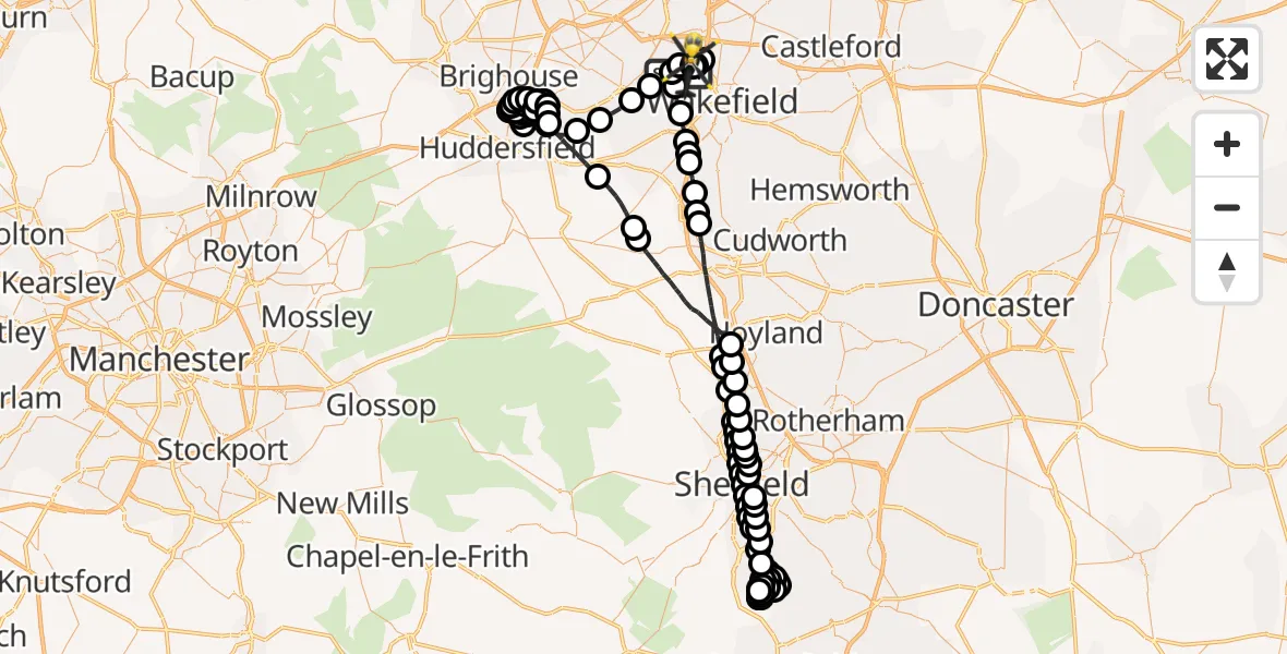 Flight route Police Helicopter East Ardsley - East Ardsley, 02 June 2026, 23:13