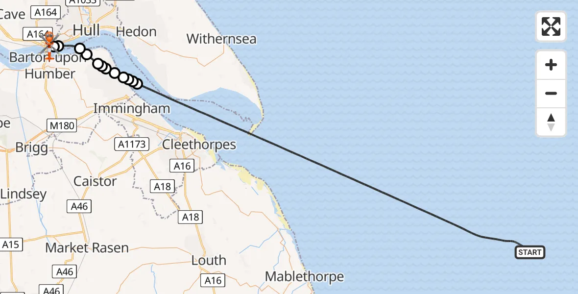 Flight route Coastguard Helicopter North Sea - Hessle, 02 June 2026, 23:35