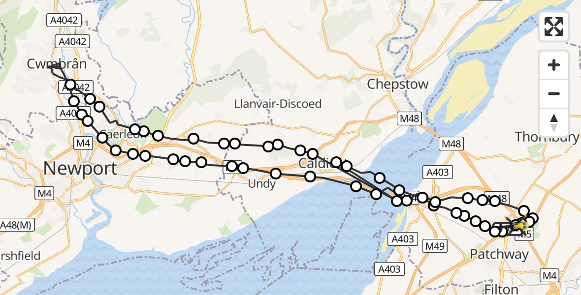 Flight route Police Helicopter Almondsbury Helicopter Base - Almondsbury Helicopter Base, 03 June 2026, 00:32