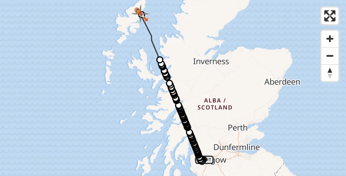 Flight route Coastguard Helicopter Glasgow Airport - Mealabost, 03 June 2026, 00:34