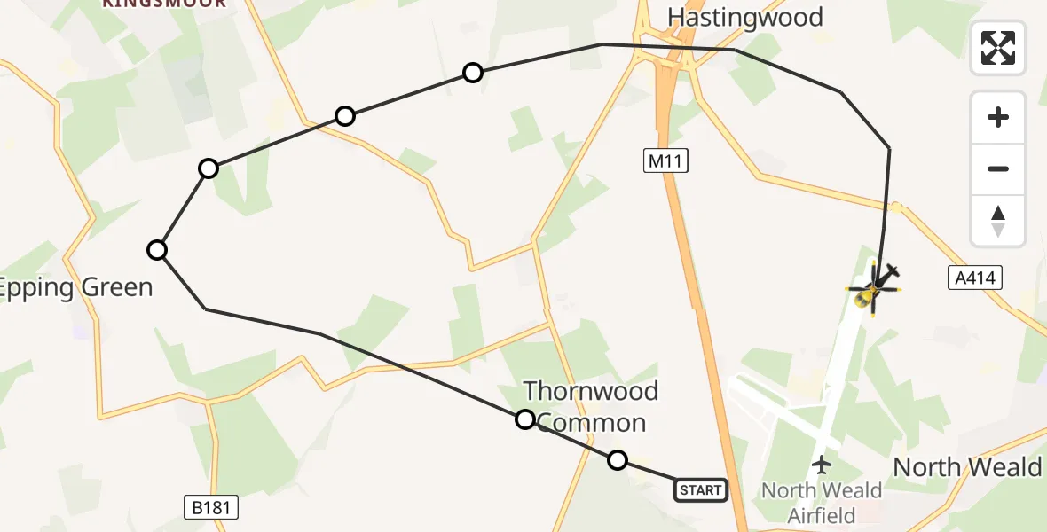 Flight route Police Helicopter North Weald Airfield - North Weald Airfield, 03 June 2026, 00:35