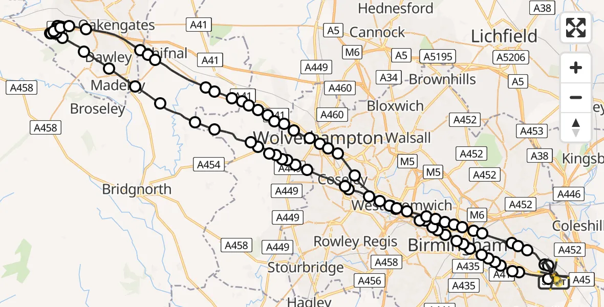 Flight route Police Helicopter Birmingham Airport - Birmingham Airport, 03 June 2026, 02:20