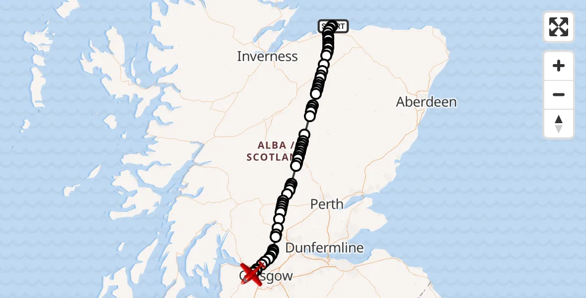 Flight route Air Ambulance Aircraft RAF Lossiemouth - Glasgow Airport, 03 June 2026, 02:41