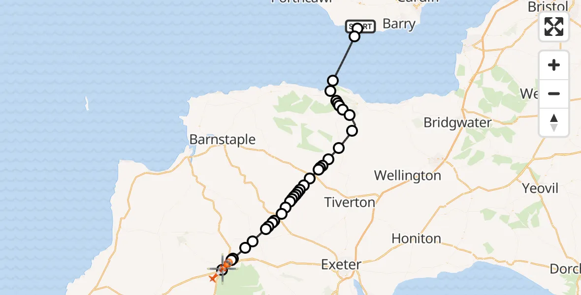 Flight route Coastguard Helicopter MOD St Athan - Sourton, 03 June 2026, 04:16