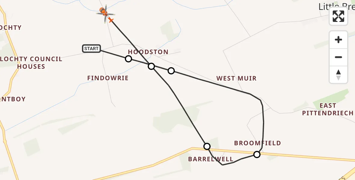 Flight route Coastguard Helicopter Lochty Council Houses - Kirkton of Menmuir, 03 June 2026, 04:24