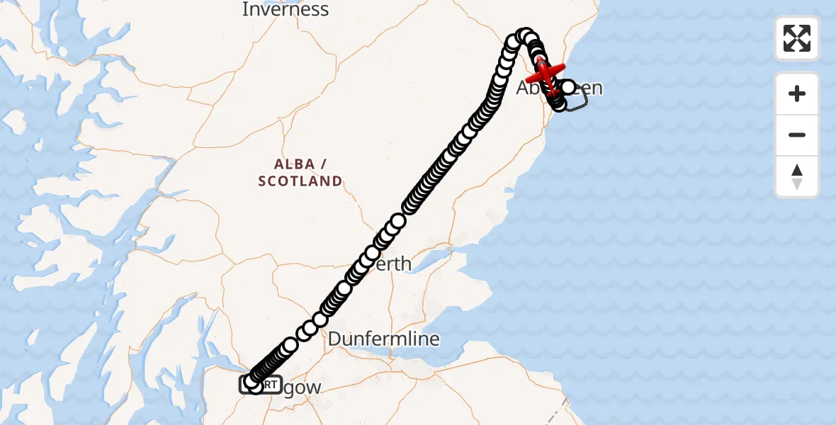 Flight route Air Ambulance Aircraft Glasgow Airport - Aberdeen International Airport, 03 June 2026, 04:27