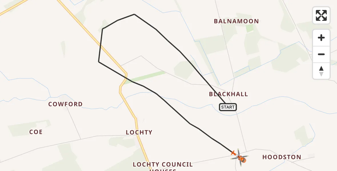 Flight route Coastguard Helicopter Kirkton of Menmuir - Kirkton of Menmuir, 03 June 2026, 04:35