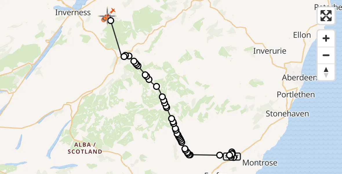 Flight route Coastguard Helicopter Hoodston - Highland, 03 June 2026, 04:42