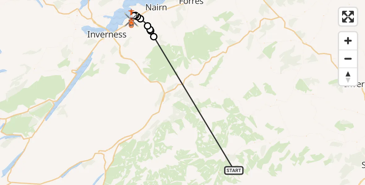 Flight route Coastguard Helicopter Aberdeenshire - Inverness Airport, 03 June 2026, 05:38