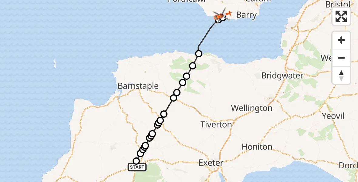 Flight route Coastguard Helicopter Sourton - MOD St Athan, 03 June 2026, 06:23