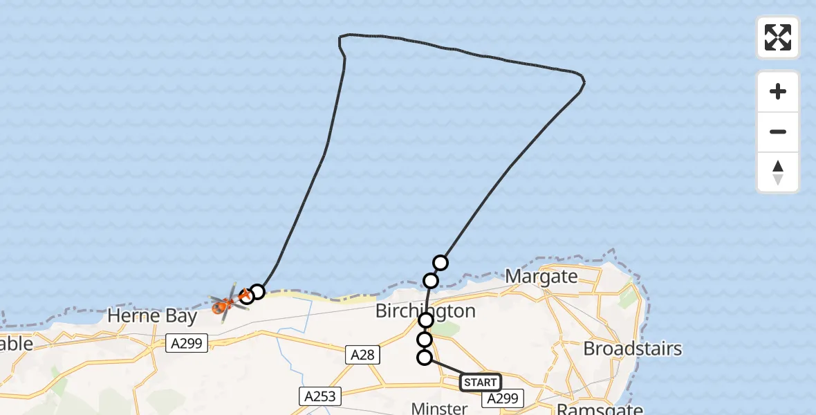 Flight route Coastguard Helicopter Manston Airport - Hillborough, 03 June 2026, 08:18