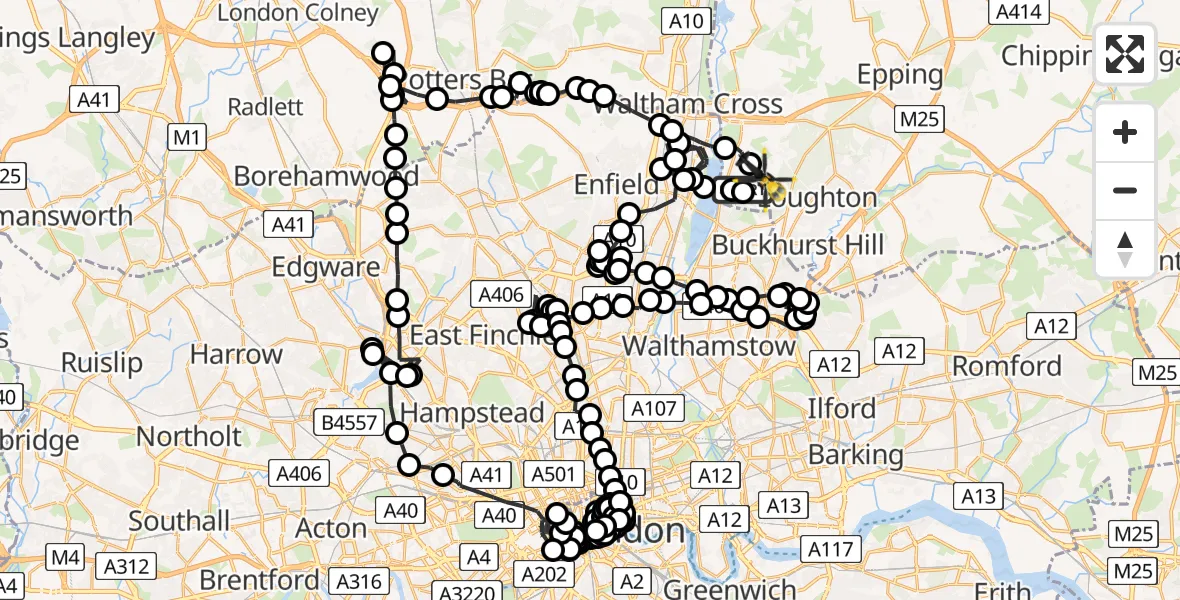 Flight route Police Helicopter Sewardstonebury - Metropolitan Police Air Support Unit Lippitts Hill, 03 June 2026, 08:26