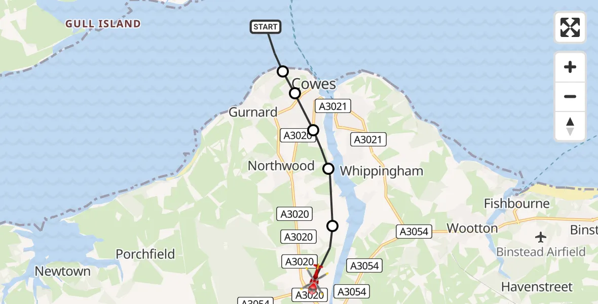 Flight route Air Ambulance Helicopter English Channel - Newport, 03 June 2026, 08:43