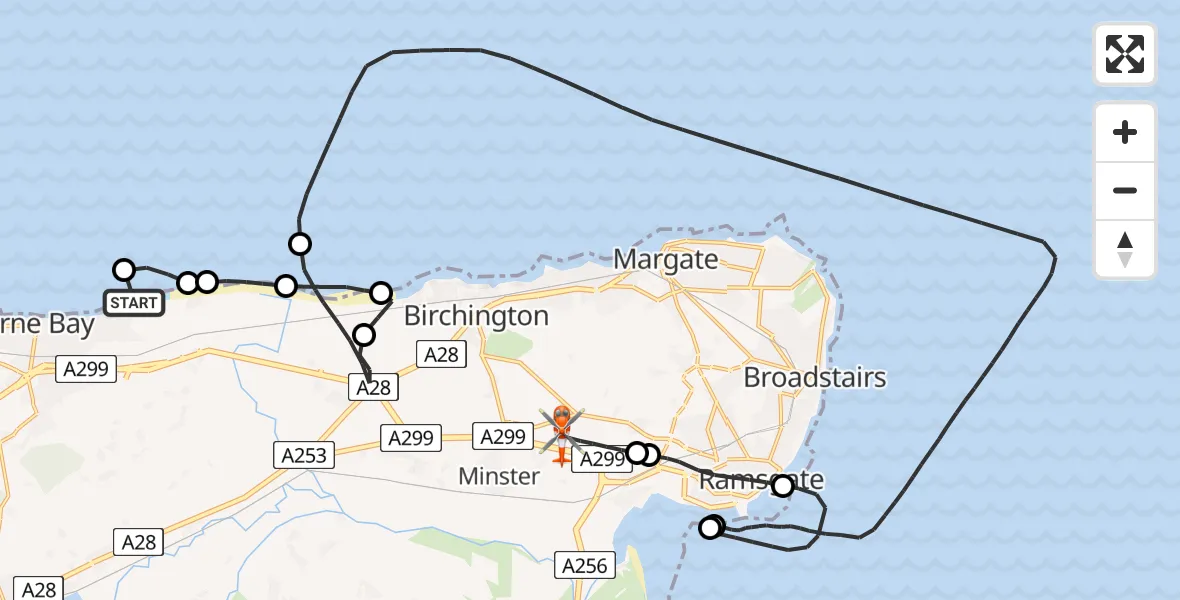 Flight route Coastguard Helicopter Hillborough - Manston Airport, 03 June 2026, 08:57