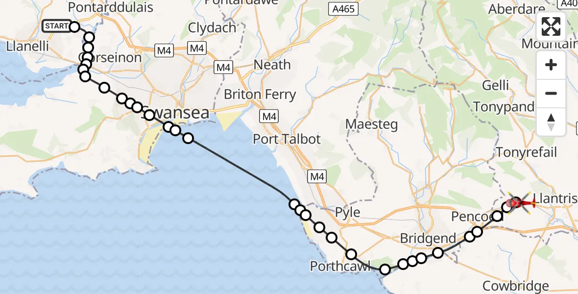 Flight route Air Ambulance Helicopter Dafen - Llanharan, 03 June 2026, 08:57