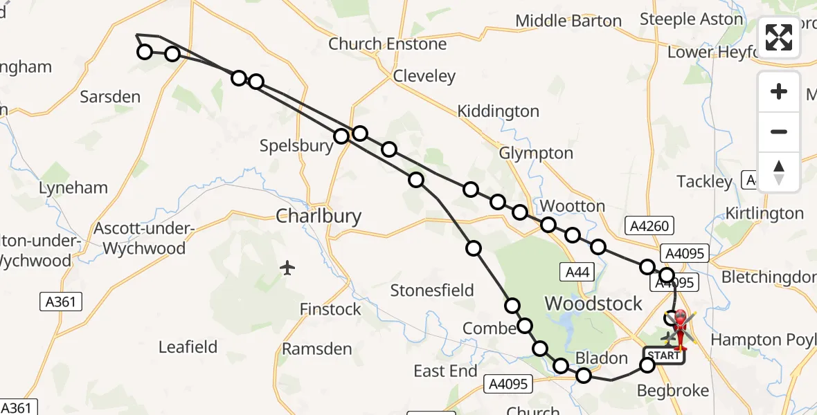 Flight route Air Ambulance Helicopter London Oxford Airport - London Oxford Airport, 03 June 2026, 08:58