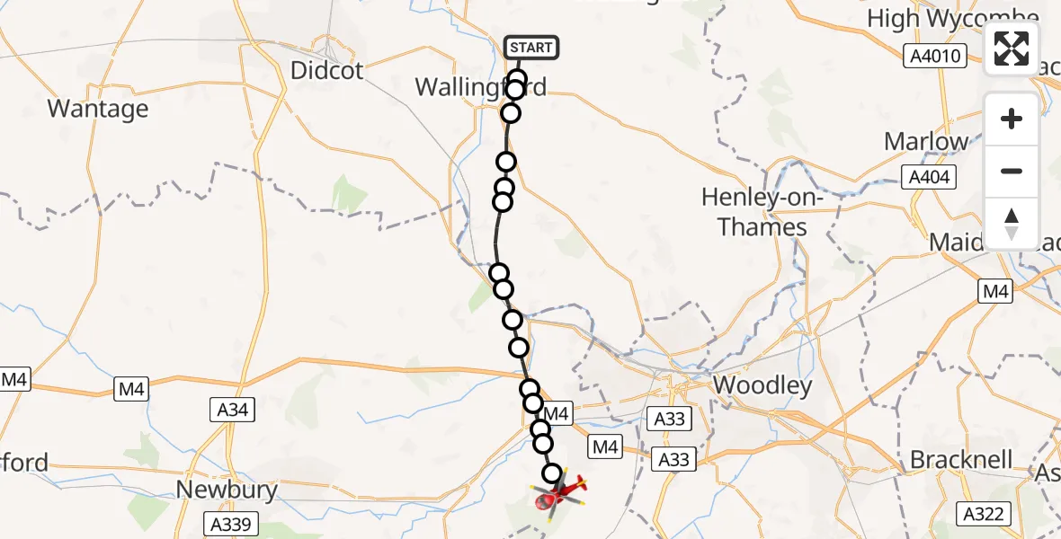 Flight route Air Ambulance Helicopter RAF Benson - Burghfield Common, 03 June 2026, 09:01