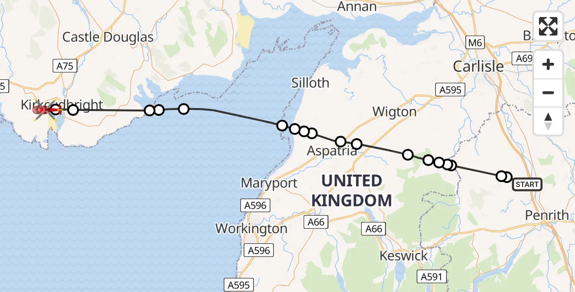 Flight route Air Ambulance Helicopter Hesket - Kirkcudbright, 03 June 2026, 09:02