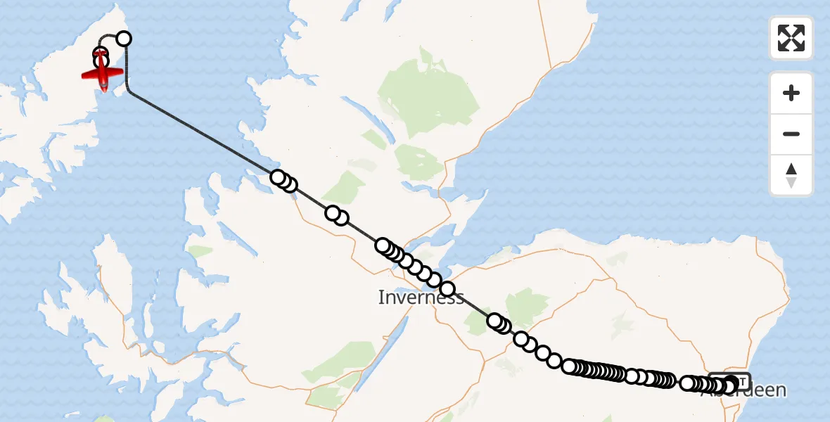 Flight route Air Ambulance Aircraft Bankhead - Airighean Druim Niavaig, 03 June 2026, 09:30