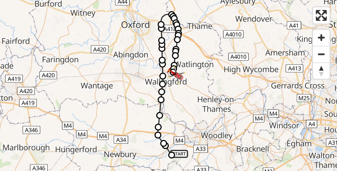 Flight route Air Ambulance Helicopter Burghfield Common - RAF Benson, 03 June 2026, 10:46