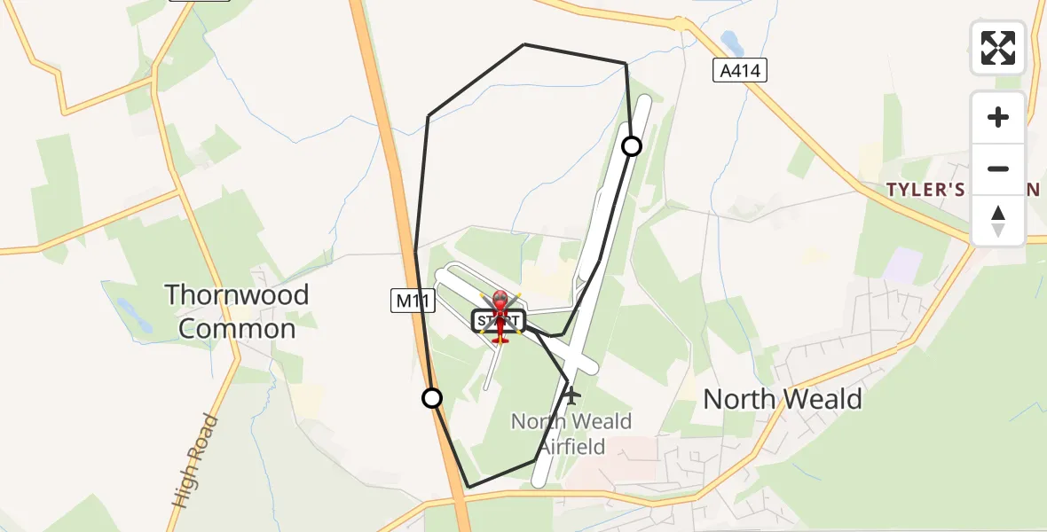 Flight route Air Ambulance Helicopter North Weald Airfield - North Weald Airfield, 03 June 2026, 10:50