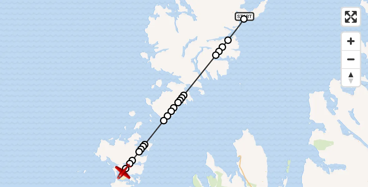 Flight route Air Ambulance Aircraft Tolm - Inner Seas, 03 June 2026, 11:02