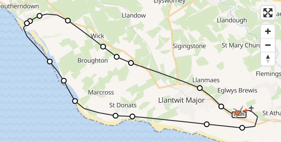 Flight route Coastguard Helicopter MOD St Athan - MOD St Athan, 03 June 2026, 11:15