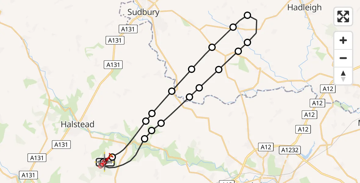 Flight route Air Ambulance Helicopter Earls Colne Airfield - Earls Colne Airfield, 03 June 2026, 11:16