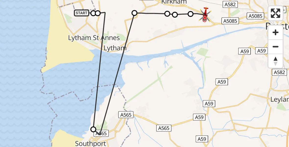 Flight route Air Ambulance Helicopter Blackpool Airport - Newton-with-Scales, 03 June 2026, 11:24