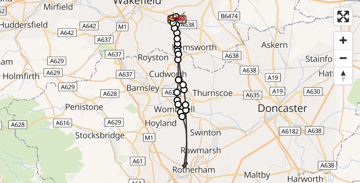 Flight route Air Ambulance Helicopter YAA Nostell Helicopter Port - YAA Nostell Helicopter Port, 03 June 2026, 11:24