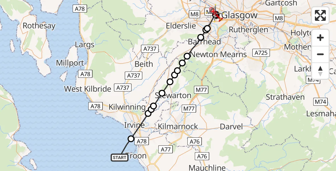 Flight route Air Ambulance Helicopter Inner Seas - Glasgow, 03 June 2026, 11:40