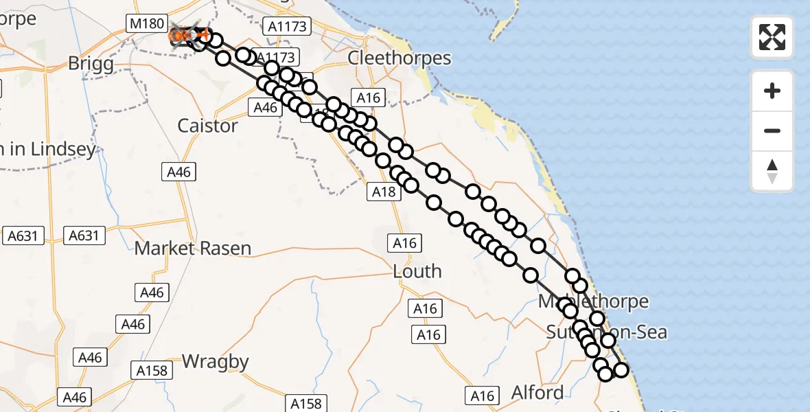 Flight route Coastguard Helicopter Humberside Airport - Humberside Airport, 03 June 2026, 11:54