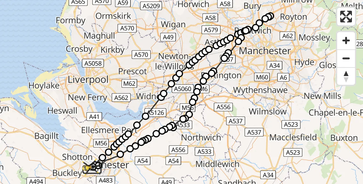Flight route Police Helicopter Hawarden Airport - Hawarden Airport, 03 June 2026, 12:50