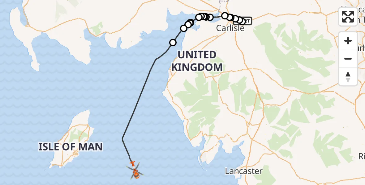 Flight route Coastguard Helicopter Carlisle Lake District Airport - Irish Sea, 03 June 2026, 13:10