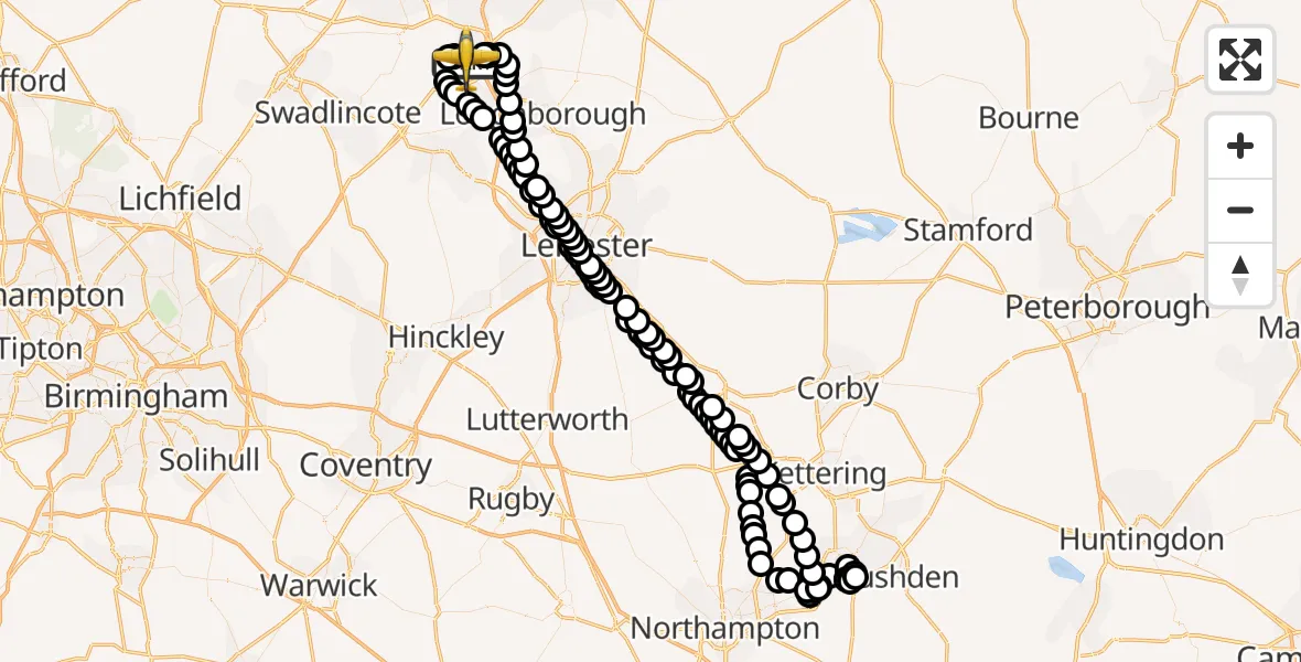 Flight route Police Aircraft East Midlands Airport - East Midlands Airport, 03 June 2026, 13:42